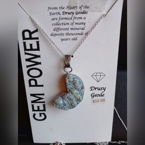 Silver Drusy Geode Pendant Necklace
